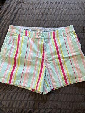 Crown & Ivy Striped Cotton Shorts in Mint, Pink & Yellow